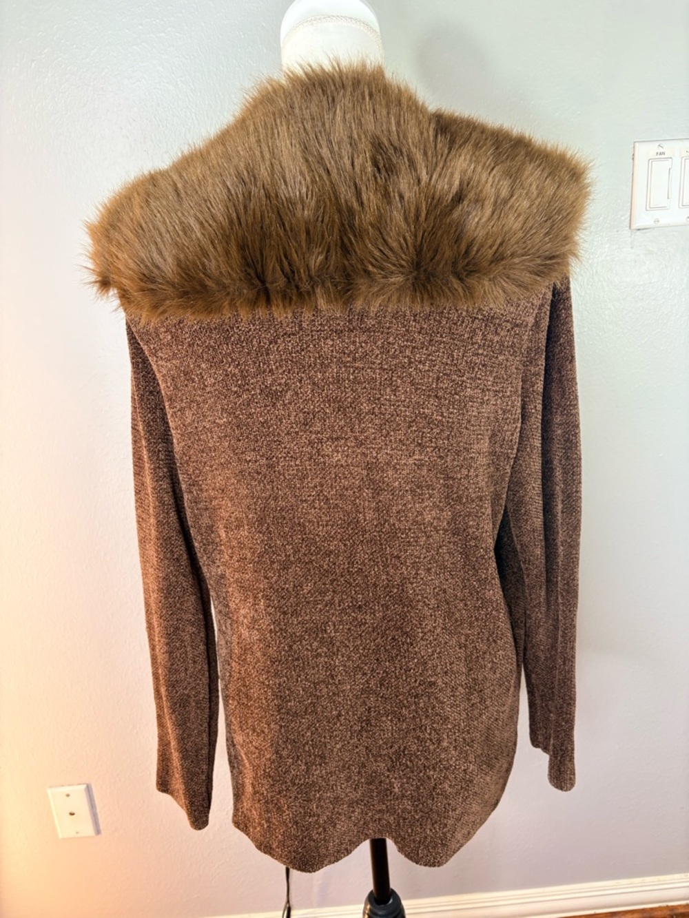 Brown Faux Fur Trim Cardigan Teddy Jacket– Size 2X – Like New - Picture 2 of 8